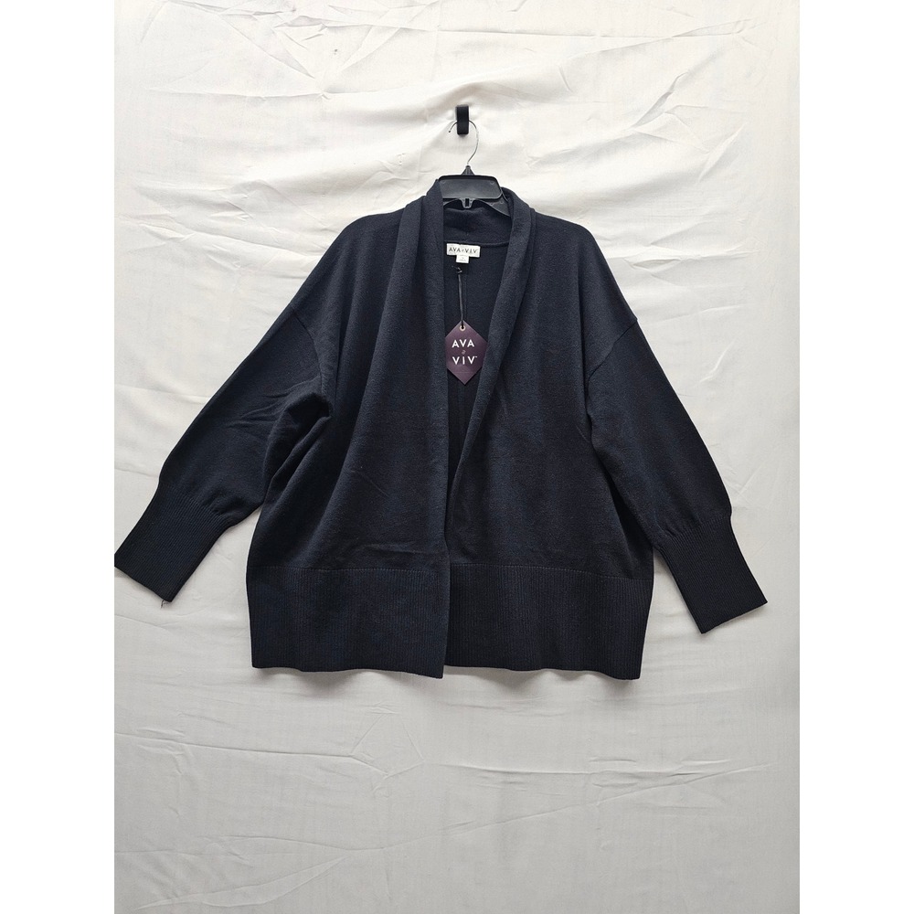 Ava & Viv Womens Open Front Cardigan Sweater Black Cotton Blend Casual Size 1X